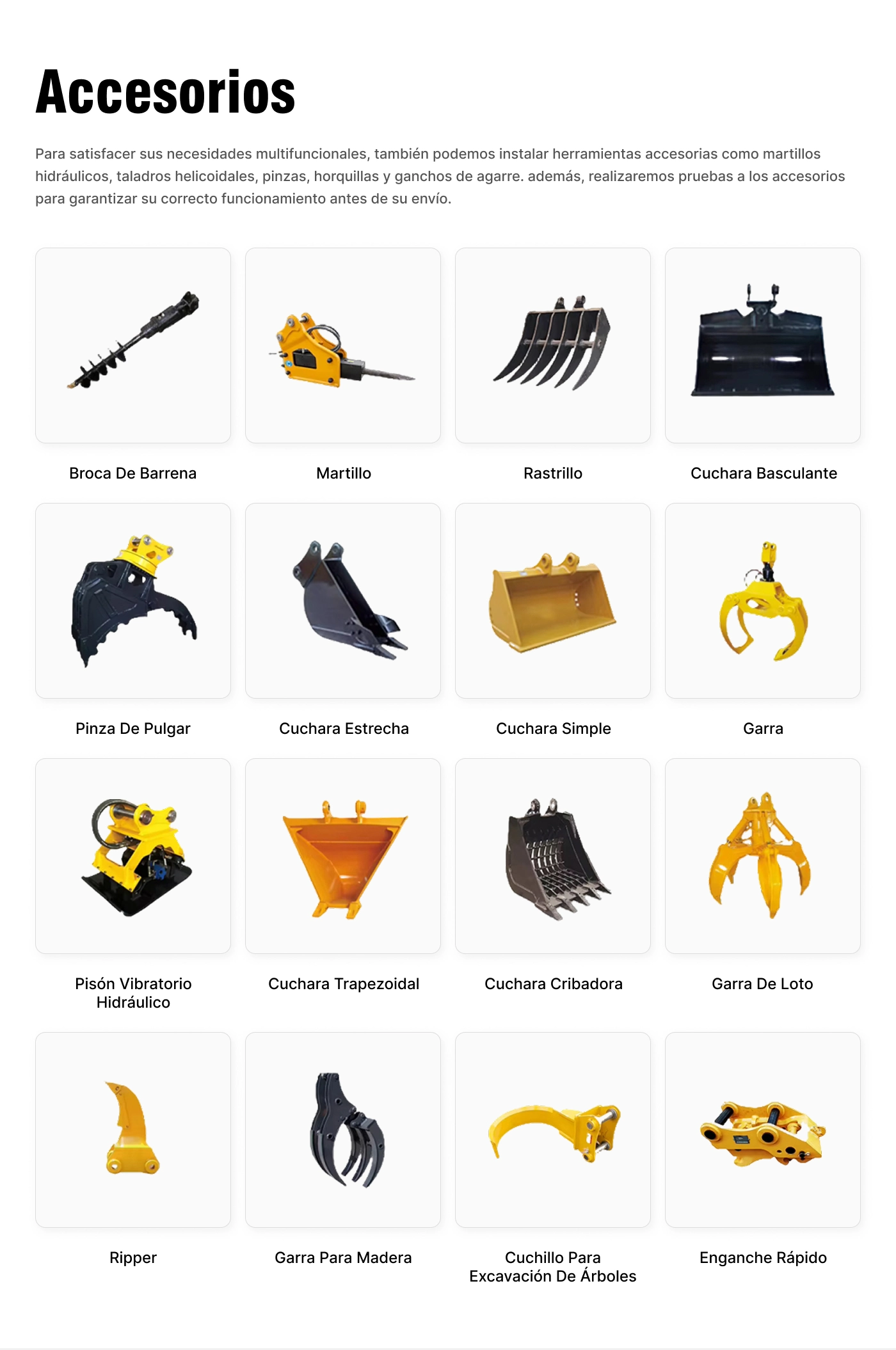 Accesorios para excavadoras