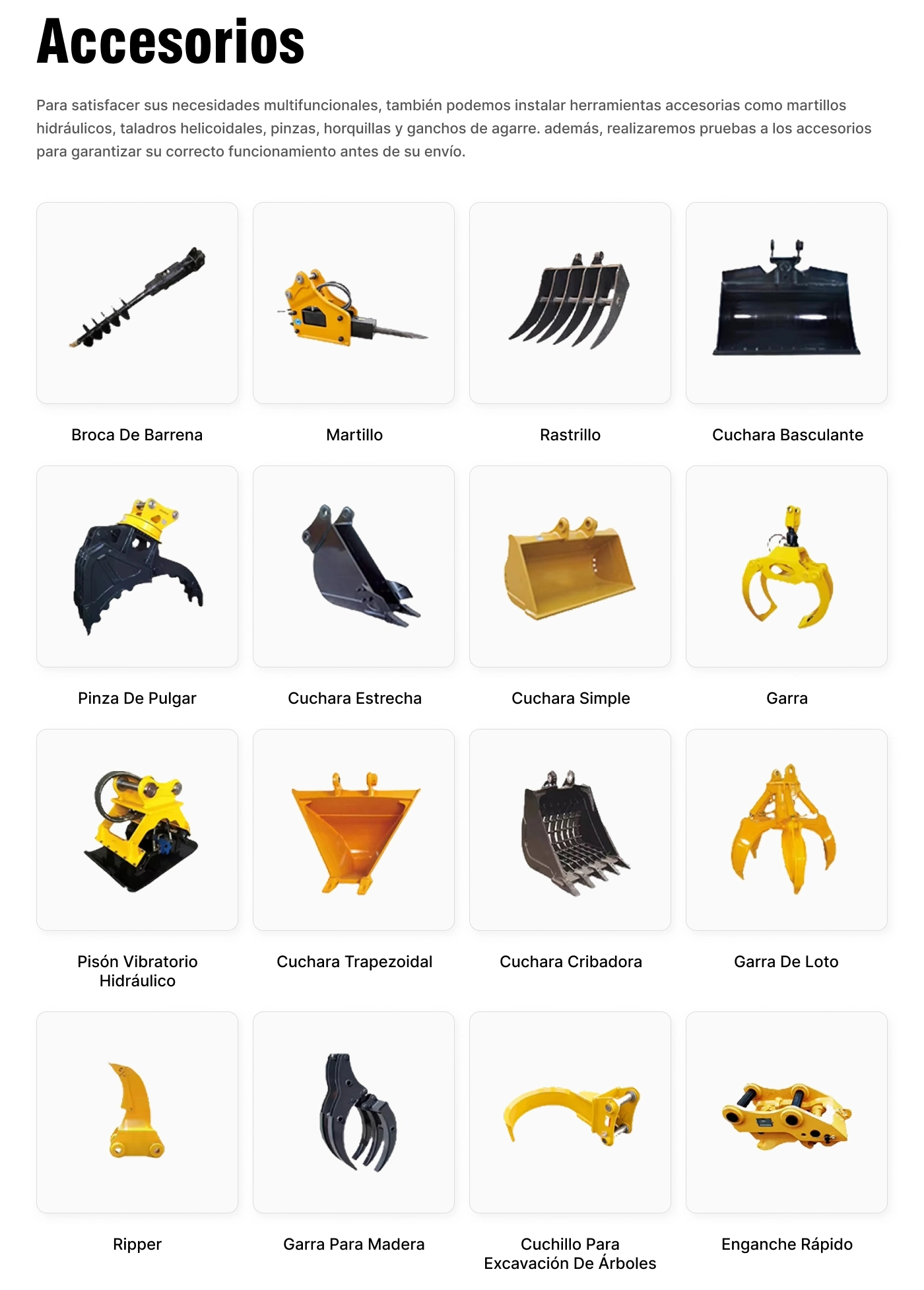 Accesorios para excavadoras
